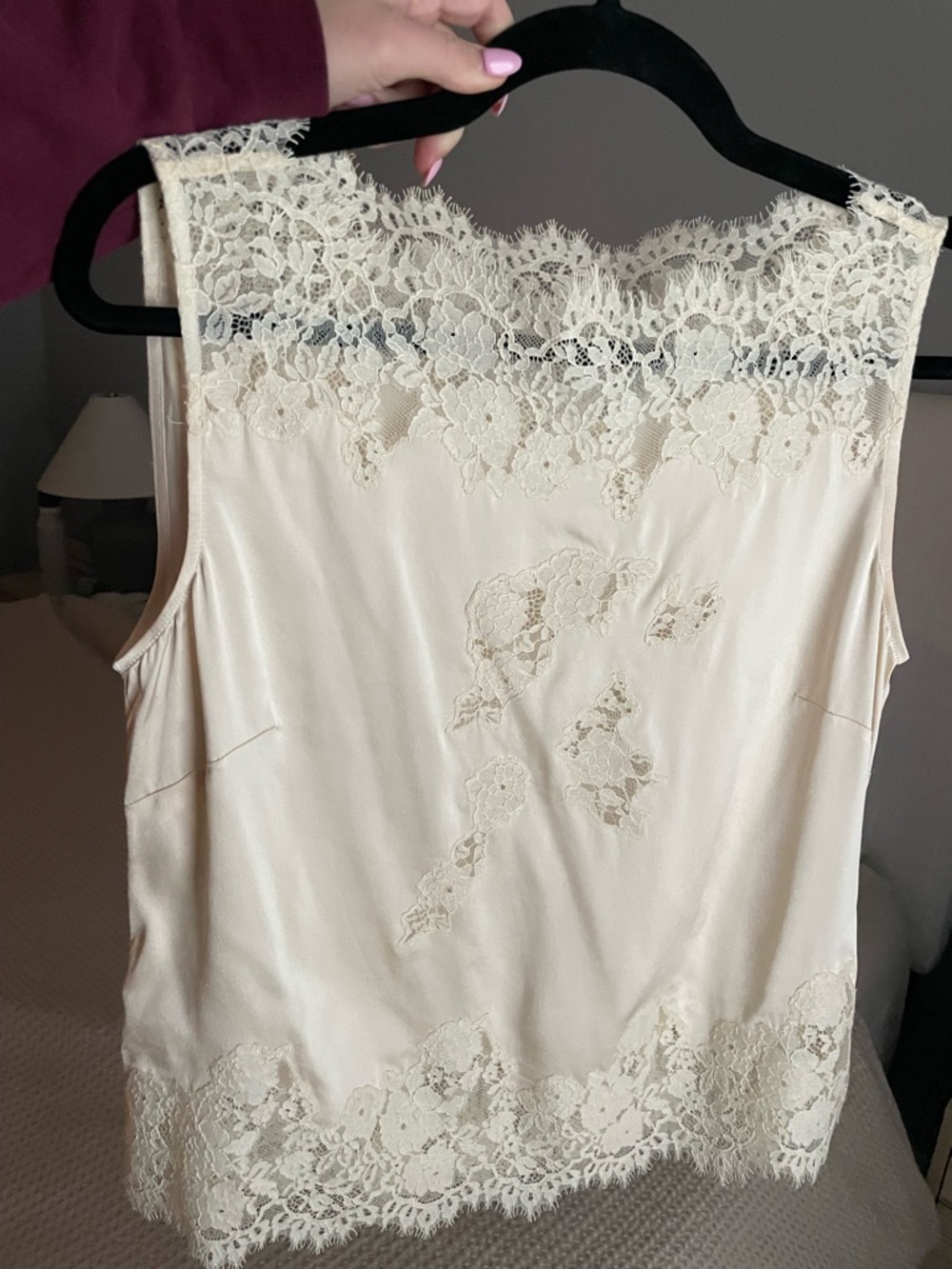 Doen Viviane Cream Lace-Trim Silk Camisole